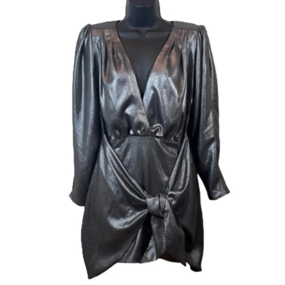 L'Academie The Dore Silver Front Tie Long Sleeve Mini Dress size small - Picture 3 of 16